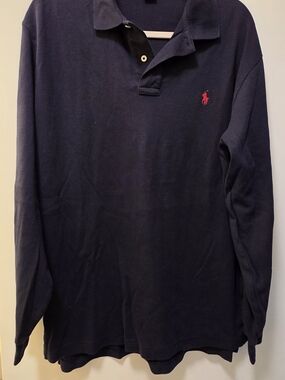 Polo by Ralph Lauren Navy Long-Sleeve Polo with Red Pony Logo